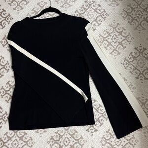 INC International Concepts Black Crewneck Sweater with White Contrast Stripes